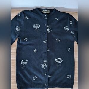 Helen Harper Black & Silver Floral Cardigan with Faux Diamond Buttons